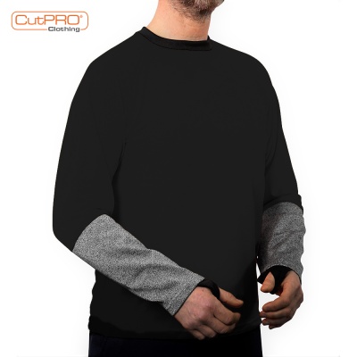 Crew Neck Shirt with Half Armguard - Black